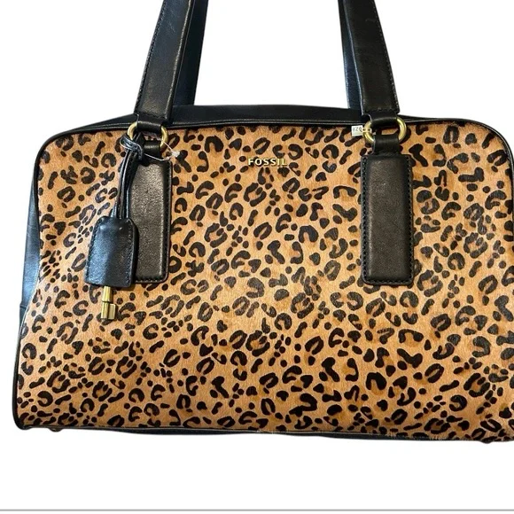 FOSSIL Women's Memoir Satchel - Leopard Print with Black Accents-NWR - Picture 1 of 12